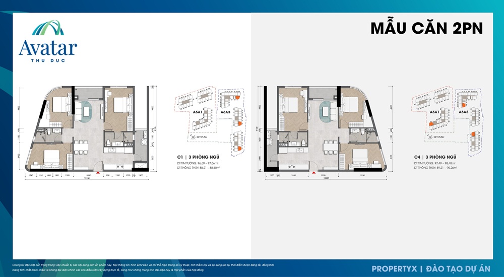 Thiết kế chi tiết căn hộ 3 phòng ngủ Avatar Thủ Đức